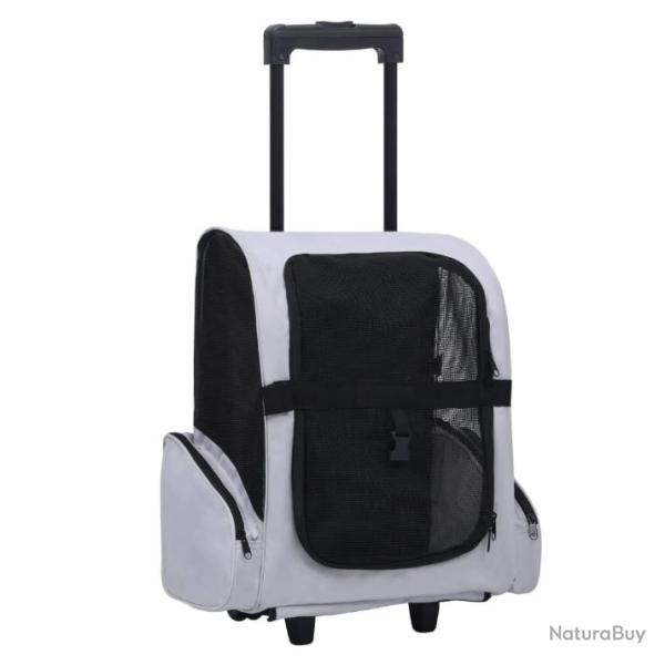 Chariot pliable gris pour animaux - Transport confortable pour chien et chat