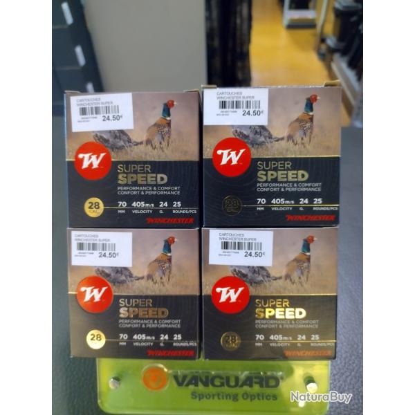 Lot de quatre bo�tes de cartouches winchester super speed soit 100 munitions plomb de 7.5 calibre 28