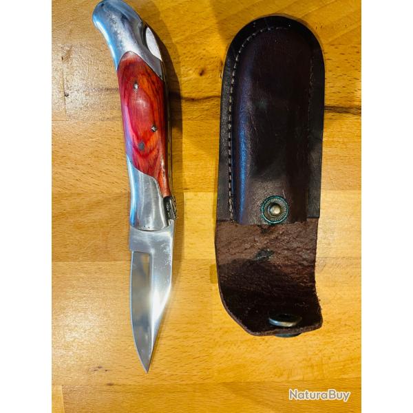 Couteau pliant laguiole acier 440-6LH4 avec �tui cuir passant de ceinture