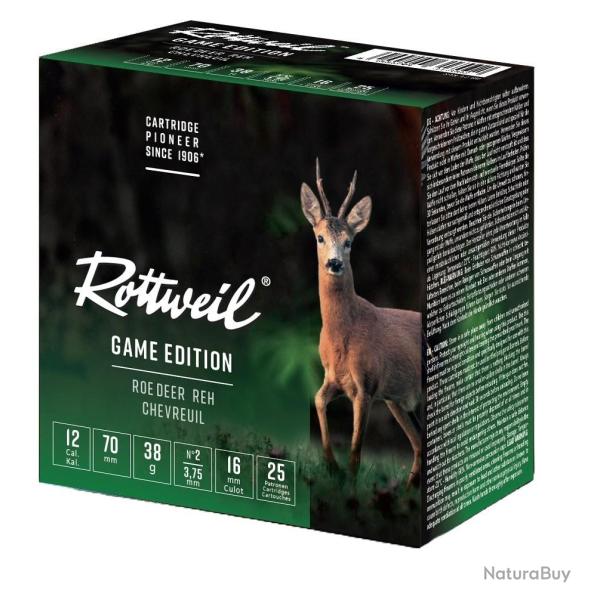 Cartouches de chasse ROTTWEIL GAME EDITION CHEVREUIL Cal. 12/70 - 38 grammes - N�2 (3,75mm)