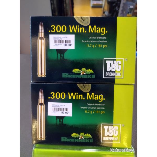 Lot de deux bo�tes de balles brenneke tug calibre 300 win mag 11.7g 181grs