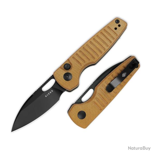 Couteau Kizer Parakeet Brown Lame Drop Point Acier Nitro-V Black Manche Micarta IKBS Clip KIV2706A3