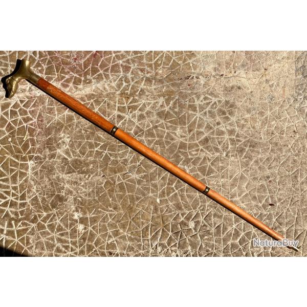 CANNE VINTAGE D�MONTABLE " T�TE DE CHIEN LAITON  ET COMPARTIMENT SECRET" TBE