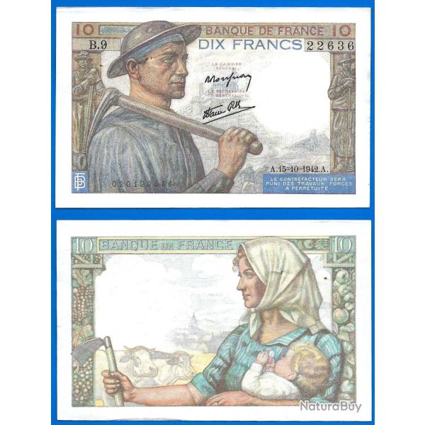 France 10 Francs 1942 15 Octobre Serie B Mineur Billet Franc Frc Frs