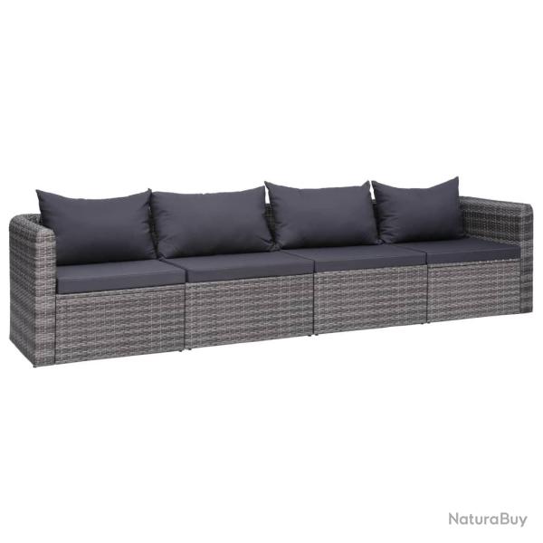 Meuble de jardin 4 pcs avec coussins Gris R�sine tress�e