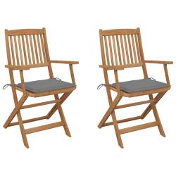 Chaises pliables de jardin lot de 2 avec coussins Bois d'acacia