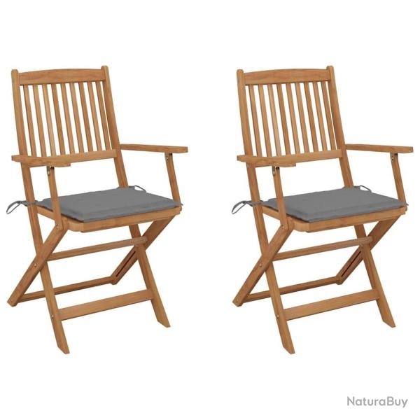 Chaises pliables de jardin lot de 2 avec coussins Bois d'acacia