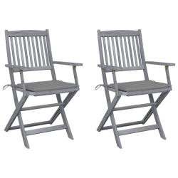 Chaises pliables d'ext&eacute;rieur lot de 2 et coussins Bois d'acacia