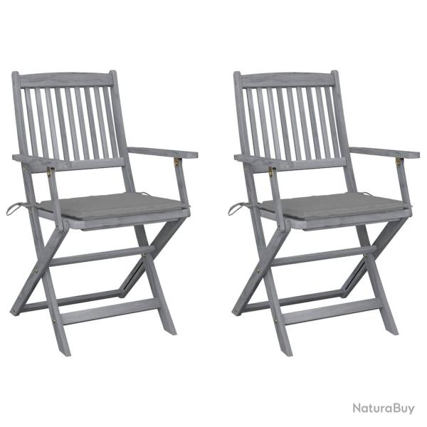 Chaises pliables d'ext�rieur lot de 2 et coussins Bois d'acacia
