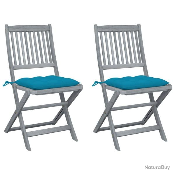 Chaises pliables d'ext�rieur lot de 2 et coussins Bois d'acacia