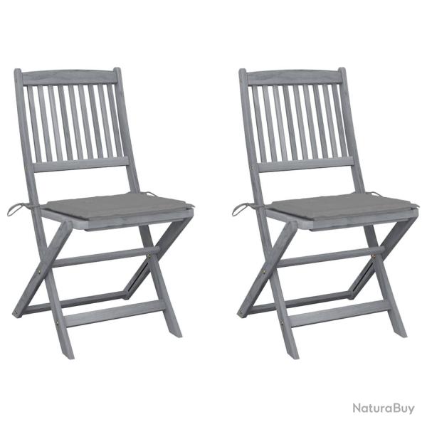 Chaises pliables d'extrieur lot de 2 et coussins Bois d'acacia