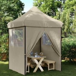 Tente de r&eacute;ception pliable escamotable 4 parois lat&eacute;rales taupe