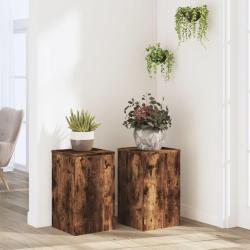 Supports pour plantes 2 pcs ch&ecirc;ne fum&eacute; bois d'ing&eacute;nierie