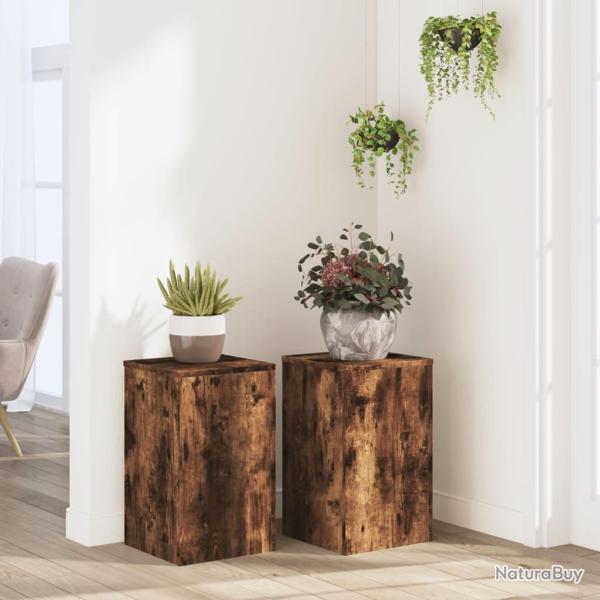 Supports pour plantes 2 pcs ch�ne fum� bois d'ing�nierie