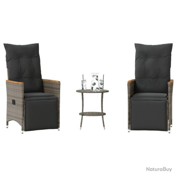 Ensemble de bistro 3 pcs avec coussins gris r�sine tress�e