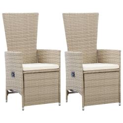 Chaises inclinables lot de 2 et coussins R&eacute;sine tress&eacute;e Beige