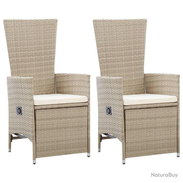 Chaises inclinables lot de 2 et coussins Rsine tresse Beige