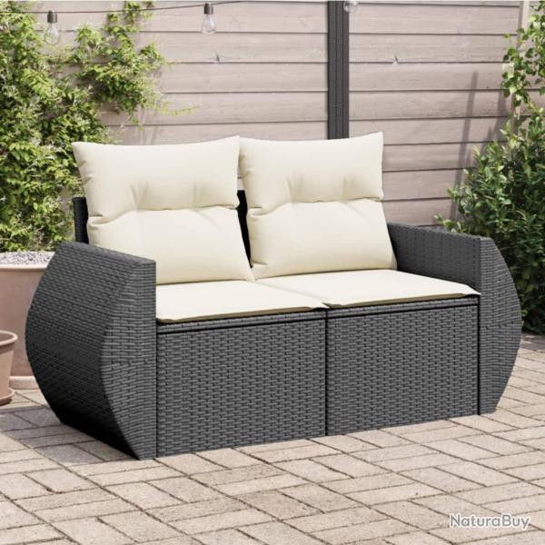 Canap� de jardin avec coussins 2 places noir r�sine tress�e