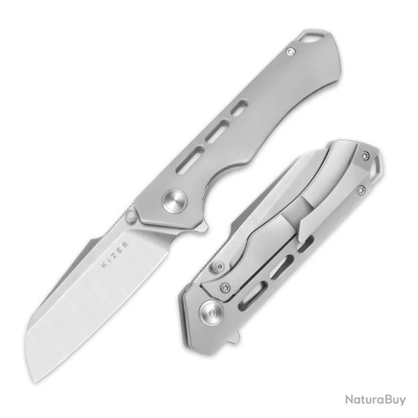 Couteau Kizer Crest Gray Lame Sheepsfoot Acier CPM-S35VN Satin Manche Titane Frame Lock KI3714A1