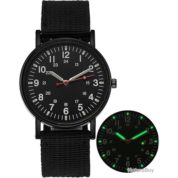 Montre Plate Gemius Arm�e Militaire Style Aviateur Sport Bracelet Tissu noir Cadran Fond noir