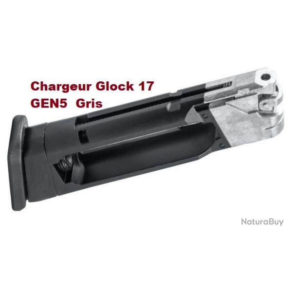 A  Chargeur pour Pistolet Glock 17 GEN5  Gris -  Co2  Billes Acier Cal 4.5
