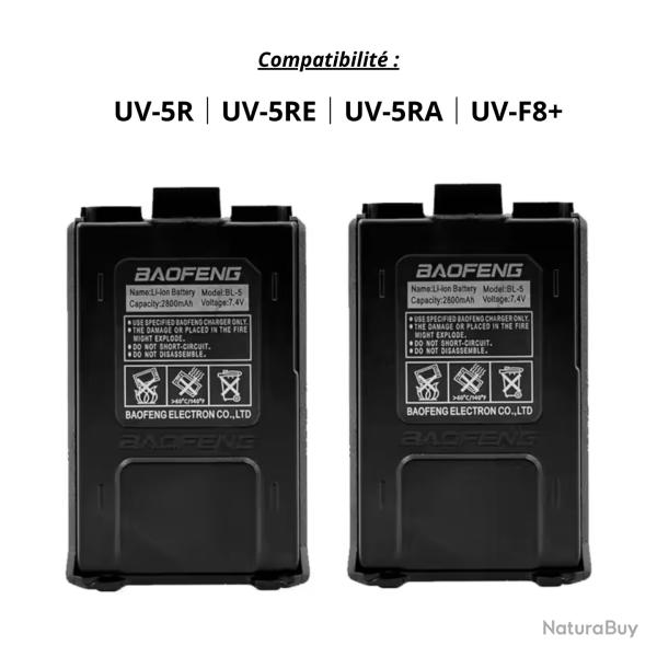2 x Batteries Li-ion Baofeng UV-5R 2800mAh 7.4V Rechargeable BL-5 pour Walkie-Talkie et Radio -Promo