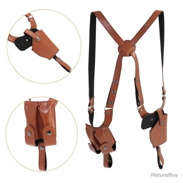 Etui Holster d'Epaule Universel + Porte Chargeur en Cuir Police Tir Chasse