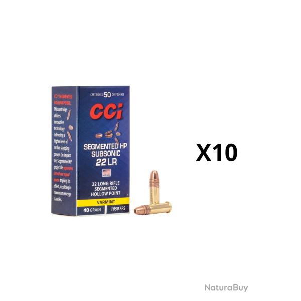CCI 500 CARTOUCHES CALIBRE 22LR SEGMENTED HP 40GR SUB-SONIC - 10 boites de 50