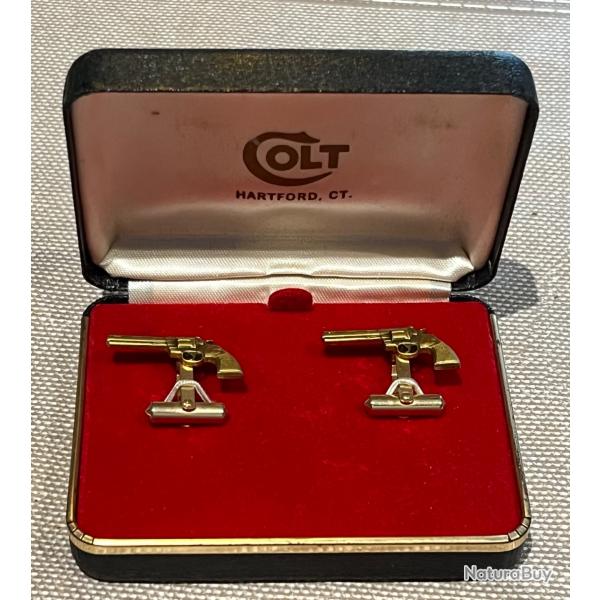 rare paire de boutons de manchettes colt plaqu� or dans bo�te colt d origine objet de collection