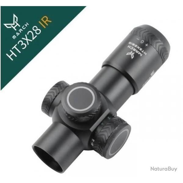 Lunette de tir March 3x28IR Amg HD Gen r�ticule lumineux avec monobloc d�port� pour rail picatinny