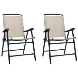 Chaises de jardin pliables lot de 2 Textil&egrave;ne Cr&egrave;me