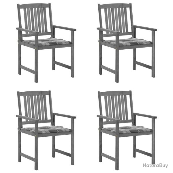 Chaises de jardin et coussins lot de 4 Gris Bois acacia massif