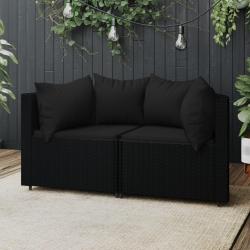Canap&eacute;s d'angle de jardin et coussins 2pcs Noir R&eacute;sine tress&eacute;e