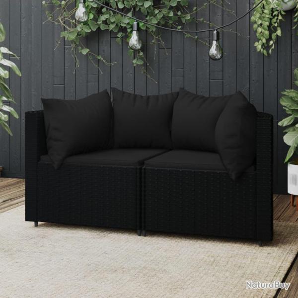 Canap�s d'angle de jardin et coussins 2pcs Noir R�sine tress�e