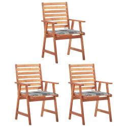 Chaises &agrave; manger d'ext&eacute;rieur lot de 3 et coussins Acacia massif