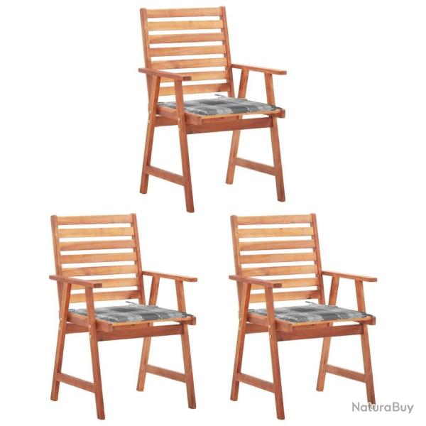 Chaises � manger d'ext�rieur lot de 3 et coussins Acacia massif