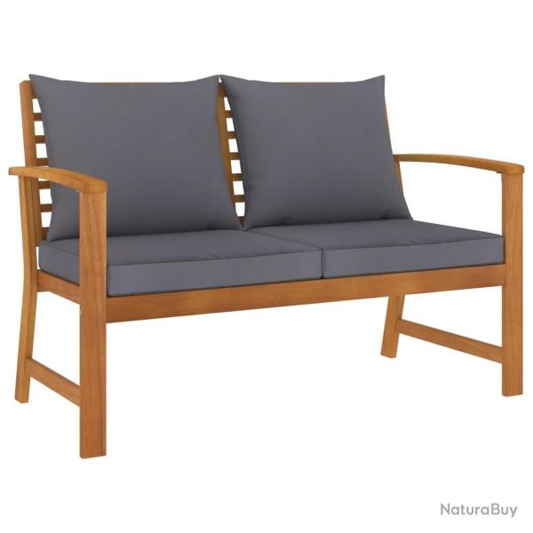 Banc de jardin 120cm et coussin gris fonc� Bois solide d'acacia