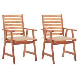 Chaises &agrave; manger d'ext&eacute;rieur lot de 2 et coussins Acacia massif