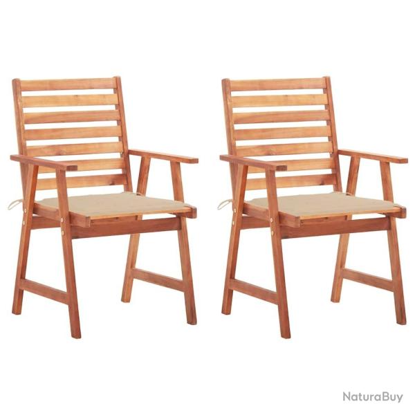 Chaises � manger d'ext�rieur lot de 2 et coussins Acacia massif