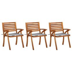 Chaises &agrave; manger de jardin avec coussins lot de 3 Acacia massif
