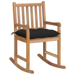Chaise &agrave; bascule avec coussin noir Bois de teck solide