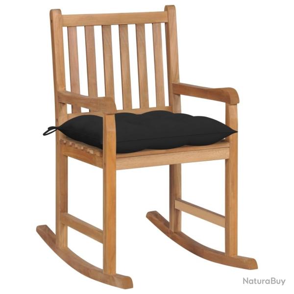 Chaise � bascule avec coussin noir Bois de teck solide