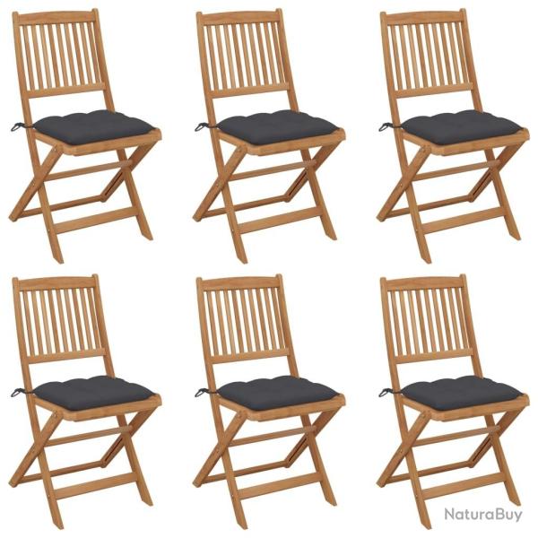 Chaises pliables de jardin lot de 6 avec coussins Bois d'acacia
