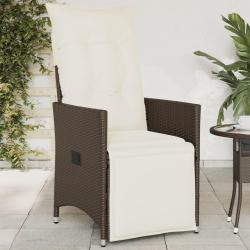 Chaise inclinable de jardin avec coussins marron r&eacute;sine tress&eacute;e