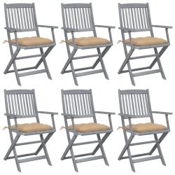 Chaises pliables d'ext&eacute;rieur lot de 6 et coussins Bois d'acacia