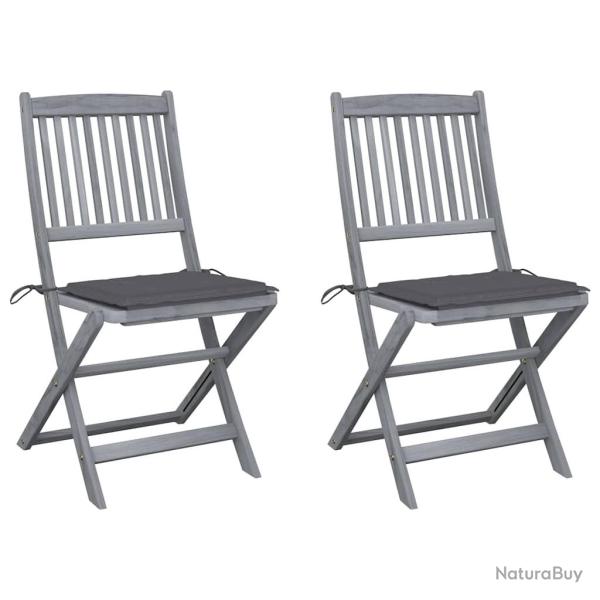 Chaises pliables d'extrieur lot de 2 et coussins Bois d'acacia