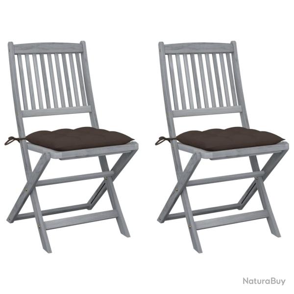 Chaises pliables d'ext�rieur lot de 2 et coussins Bois d'acacia
