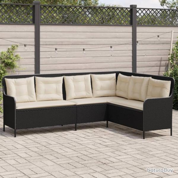 Canap� de jardin et coussins en forme de L noir r�sine tress�e