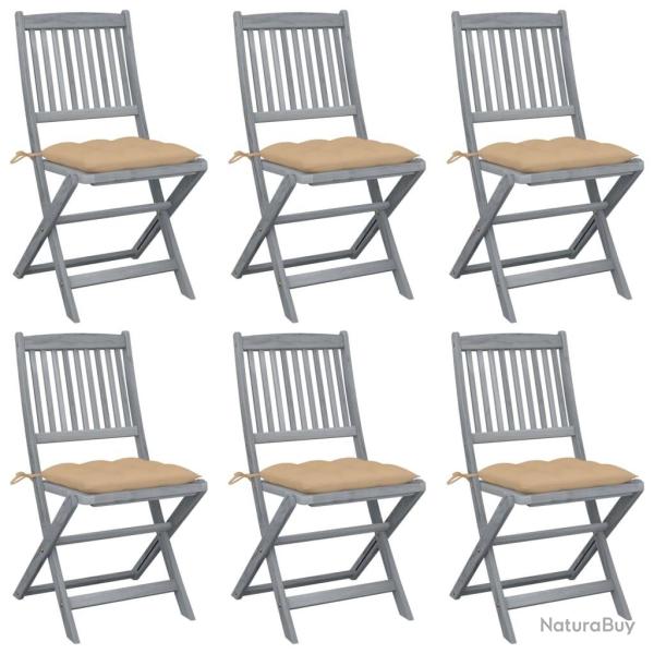 Chaises pliables d'ext�rieur lot de 6 et coussins Bois d'acacia