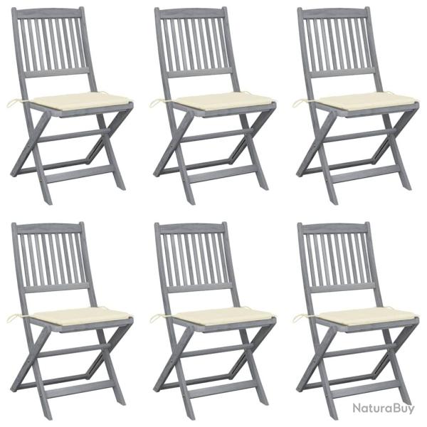 Chaises pliables d'extrieur lot de 6 et coussins Bois d'acacia